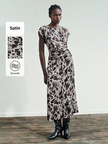 Maija Vestido largo con estampado total de moda para mujer, verano - Marrón - Ver 1