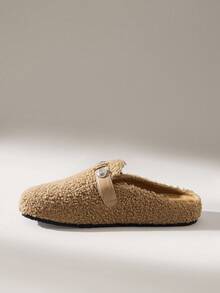 Solecia 女士平底一脚蹬休闲鞋，毛绒时尚百搭舒适，秋冬新品 - 棕色 - 查看 5