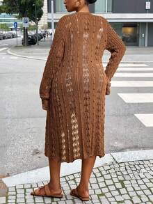 Slaydiva 2025 Nueva llegada, cárdigan de punto con mangas acampanadas, escote en V sexy y elegante, cómodo y calado para principios de otoño - Óxido marrón - Ver 3