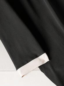 CosyJoli Rochie casuală cu guler polo, model block, tricotată, cu mânecă lungă, mărime plus - Negru - Vizualizare 3