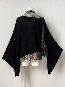 EgrlEra Y2K Lace-Up Knitted Cape, Translucent Women's Knitted Top - Black - View 2