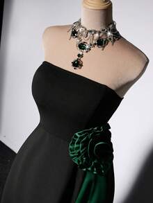 Grovea Plus Size Women's Elegant Floral Jacquard Strapless A-Line Maxi Dress For Party, Banquet, Gathering