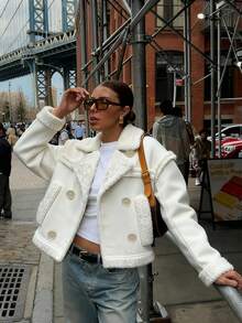 Almamuse Faux Fur Loose Button Women's Casual Long Sleeve Jacket, Autumn/Winter