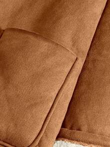 Franclia New Autumn/Winter Brown Raglan Sleeve Long Sleeve Pocket Loose Mid-Length Fleece Jacket For Women - Khaki - View 4