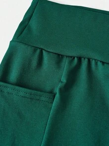 SHEIN Girlism Teen Girls High Waist Snug Fit High Stretch Green Sports Yoga Casual Versatile Pocket Flare Pants - Dark Green - View 4