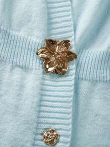 SHEIN Franclia 秋季新款V领收腰针织A字连衣裙，优雅知性 - 藍色 - 查看 8