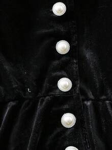 GlowEve CURVE 加大码女式法式优雅黑色天鹅绒挂脖 V 领泡泡袖长袖衬衫，法式约会夜派对天鹅绒衬衫 - 黑色 - 查看 6