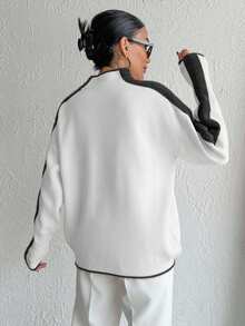 EURMUSE Casual Color Block Stand Collar Sweater, Autumn/Winter - White - View 2