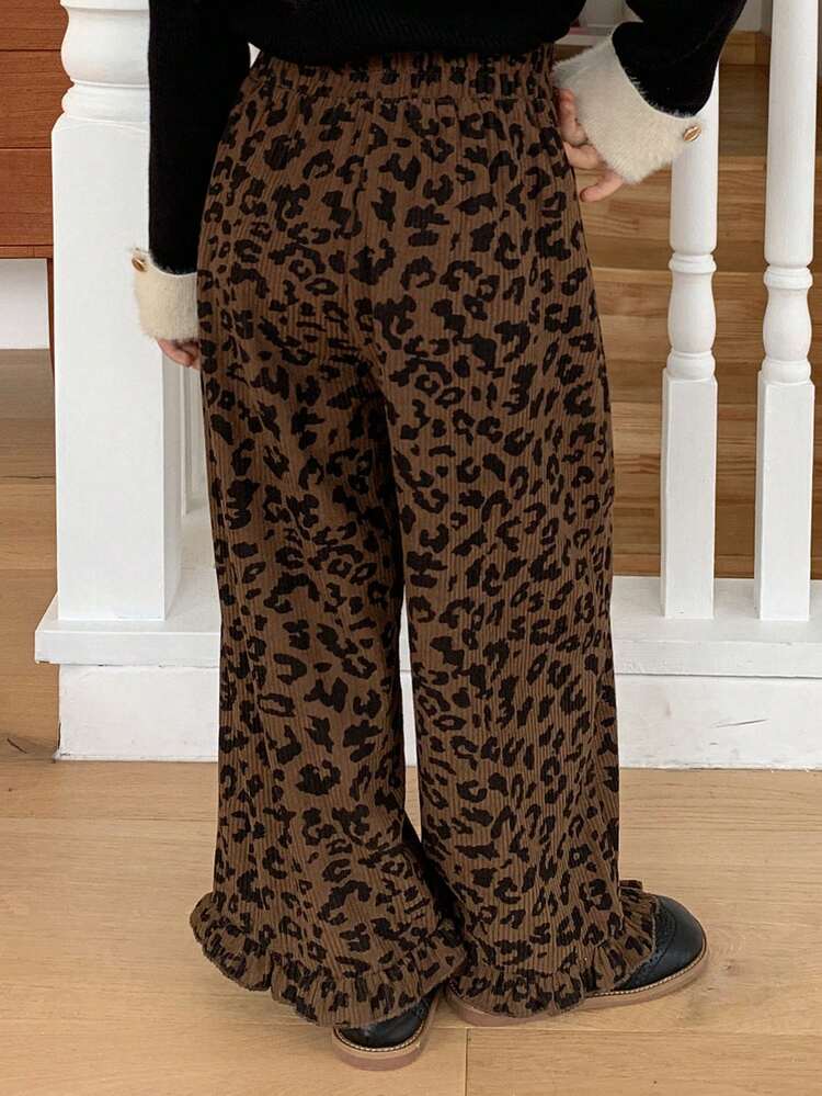 Young Girls Leopard Print Loose Casual Street Style Flare Pants