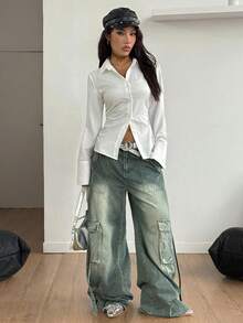 Coolane 女式白色梭织长袖单排扣休闲衬衫 - 白色 - 查看 4