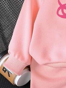 SHEIN Bộ 2 áo nỉ có mũ trùm đầu thường ngày cho bé gái có thiết kế nơ dễ thương, bộ đồ nỉ dài tay có mũ trùm đầu thoải mái, phù hợp cho mùa thu/đông/xuân - Hồng - Xem 5