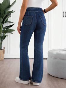 SHEIN 孕妇高腰纯蓝色休闲百搭牛仔裤 - 藍色 - 查看 6