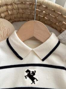 SHEIN Newborn Baby Boybabygirl Autumn And Winter Cute Striped Long Sleeve Polo Neck Sweater Crawling Suit Jumpsuit Baby Shower Cute Sweater Gemütliche Herbst- & Winterstile