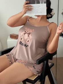 Napfluff CURVE Napfluff CURVE Conjunto de pijama de talla grande con estampado de oso lindo, camiseta y pantalones cortos - Multicolor - Ver 5