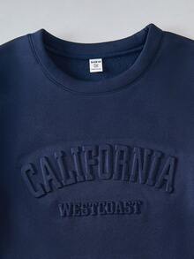 Sparklyn 2pcs/Set Teen Girl Letter Embossed Crew Neck Long Sleeve Sweatshirt And Sweatpants, Casual - Navy Blue - View 5