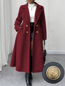 Maweii Áo khoác ngoài cổ vuông ve hở phía trước hình chim nước màu xanh dương dáng chữ A có túi dài vừa phải, phong cách cổ điển thanh lịch, dễ thương, mùa thu/đông - Màu Đỏ Sâu - Xem 1