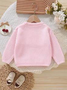 SHEIN Vintaside Kids 少女櫻桃裝飾休閒毛衣，秋冬櫻桃針織套頭衫 - 粉色 - 查看 2
