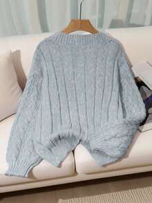Franclia Sweater Pullover Rajut Tebal Leher V dengan Desain Longgar, Lembut, dan Manis Warna Pink Baru untuk Wanita, Serbaguna untuk Musim Gugur/Dingin - Light Grey - View 2
