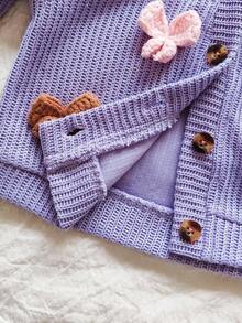 SHEIN Vintaside Kids Áo khoác cardigan dệt kim 3D nhiều màu thoải mái cho bé gái, đa năng cho mùa xuân, thu, đông, thích hợp mặc hàng ngày, trong nhà, ngoài trời và du lịch, đi học - Màu tím - Xem 6