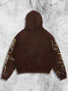 ROMWE MEN Street Life Áo nỉ có mũ lót ấm, phong cách đường phố thường ngày dành cho nam, thích hợp cho mùa xuân/đông, kiểu dáng Y2K. - màu nâu - Xem 2