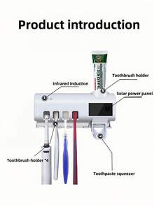 1 件白色智能牙刷消毒器，无需钻孔壁挂式牙刷架，USB 充电多功能自动牙膏挤压器，浴室套装可容纳 4 支牙刷和 1 支牙膏，适用于浴室、宿舍和家居装饰家居浴室装饰夏季