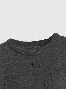 ROMWE Goth Suéter holgado de cuello redondo de manga larga informal para mujer