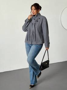Firerie Abrigo gris holgado de cuello en V talla grande, adecuado para el Día de San Valentín, conciertos, actuaciones, citas, cenas formales, galas, elegante, ir al trabajo, volver al colegio, vacaciones, playa, romántico, estilo oficina, estilo sirena, fiesta de cumpleaños. Abrigo gris de invierno para mujer, chaqueta gris, chaqueta con flecos grises - Gris - Ver 5