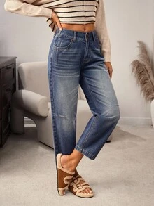 EMERY ROSE Women's Pocket Straight Loose Casual Versatile Jeans - Blue - View 6