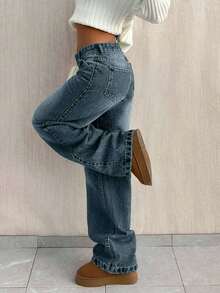 EURMUSE Baggy Loose Straight Leg Jeans mit niedriger Taille - Blau - Übersicht 6