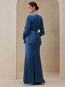 Graceveil 2件套女式吊领塔夫绸束腰长裙套装 - 藍色 - 查看 2