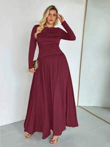 Auralis Váy dài cỡ lớn, Váy mùa thu, Váy dài tay, Váy co giãn cao và thoải mái Quần áo mùa thu cho phụ nữ Váy thanh lịch mùa thu cho phụ nữ Váy mùa thu cho phụ nữ Váy khiêm tốn - Màu Đỏ Sâu - Xem 5