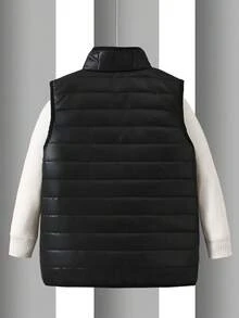 1件青少年男童休闲加厚立领绗缝背心，适合秋冬季休闲、上学、通勤穿着 - 黑色 - 查看 2