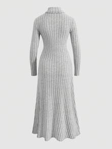 少女休闲罗纹高领长裙，百搭秋冬装 - 灰色 - 查看 2