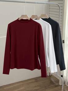 SHEIN EZwear 3 件套休闲纯色百搭分层高领长袖 T 恤，适合秋冬季，加大码 - 彩色 - 查看 11