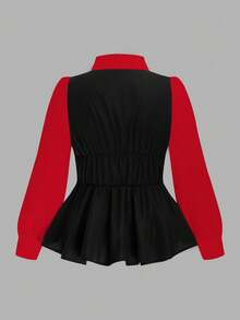 Sweetra CURVE Blusa de manga larga con cuello en U, unicolor, contraste, abertura delantera con cordón, silueta evasé, talla grande - Multicolor - Ver 2