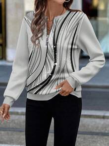 EMERY ROSE Women's Casual Front Zip-Up Round Neck Sweatshirt, Suitable For Autumn/Winter - Multicolor - View 5