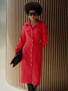 Lumivelle Women's Solid Color Long Sleeve Belted Dress, Fashion For Autumn