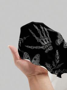 ROMWE Goth Vestido mini con estampado total de alas de esqueleto, murciélago y plantas de estilo gótico oscuro de Halloween para mujeres - Negro - Ver 7