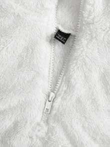 SHEIN 青少年女孩宽松休闲半拉链白色字母贴花运动衫，短款秋冬装 FoGirlen - 白色 - 查看 6