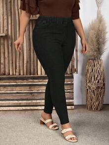 EMERY ROSE Jeans pitillo de talla grande lavados y elásticos para invierno - Negro - Ver 4