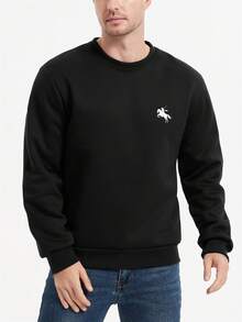 Manfinity Homme 男士休闲骑士印花羊毛卫衣，秋冬 - 黑色 - 查看 3