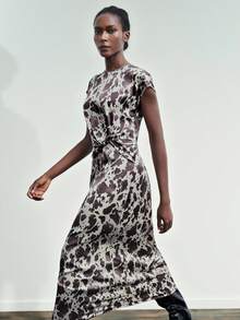 Maija Vestido largo con estampado total de moda para mujer, verano - Marrón - Ver 3