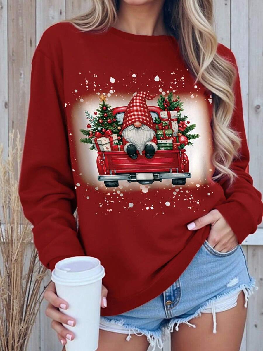 EMERY ROSE Women's Santa Claus Graphic Print Crew Neck Sweatshirt, Christmas - Multicolor - View 1