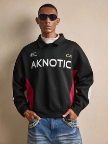 AKNOTIC Sudadera holgada y casual de manga larga con estampado de letras y rayas, para otoño/invierno, Navidad, Año Nuevo - Negro - Ver 3