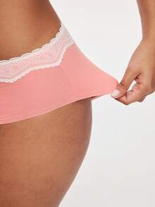 LUVLETTE 3条装透气柔软棉质基本款花卉印花蕾丝边中腰女士内裤 - 彩色 - 查看 8