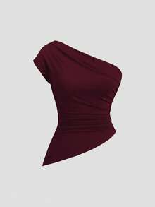 Sweetra Conjunto de top asimétrico con hombro fruncido elegante para mujer - Multicolor - Ver 3