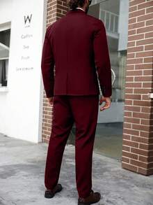 Manfinity Mode Conjunto de 2 piezas (Blazer y pantalones) para hombres talla grande, unicolor - Burdeos - Ver 2