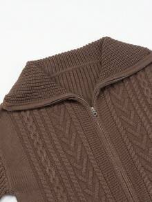 Airaco 女式秋冬麻花图案长袖拉链休闲针织开衫