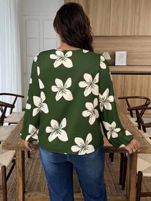 Weeklong Plus Size Floral Print Tie-Up Casual Shirt, Autumn - Multicolor - View 2