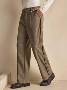 AKNOTIC 男士褶皱口袋宽松休闲阔腿裤，秋季 - 卡其色 - 查看 4